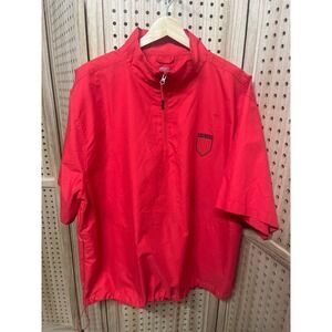 Faldo Claret & Green Mens Red Short Sleeve Quarter Zip Golf Windshirt Large